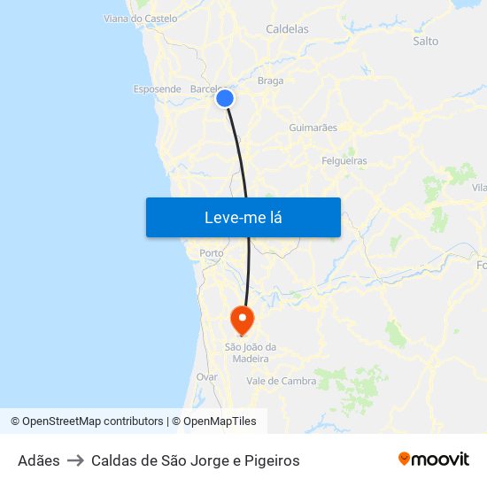 Adães to Caldas de São Jorge e Pigeiros map