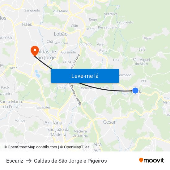 Escariz to Caldas de São Jorge e Pigeiros map