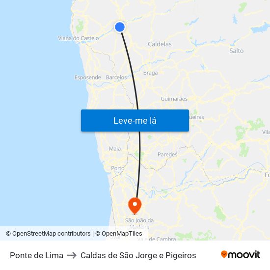 Ponte de Lima to Caldas de São Jorge e Pigeiros map