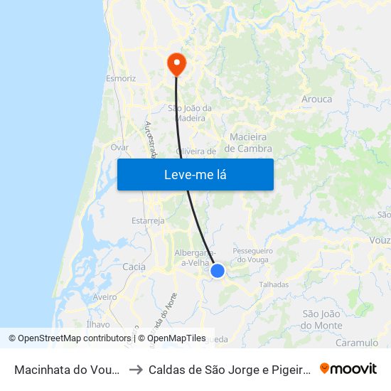 Macinhata do Vouga to Caldas de São Jorge e Pigeiros map