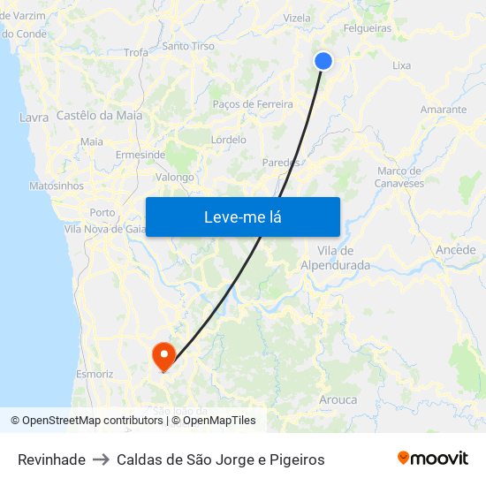 Revinhade to Caldas de São Jorge e Pigeiros map