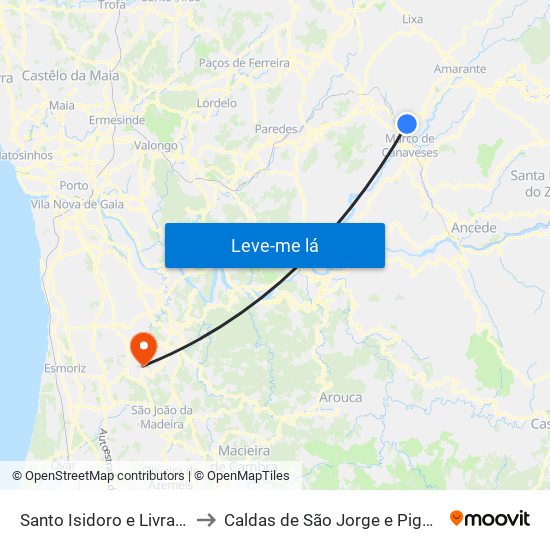 Santo Isidoro e Livração to Caldas de São Jorge e Pigeiros map