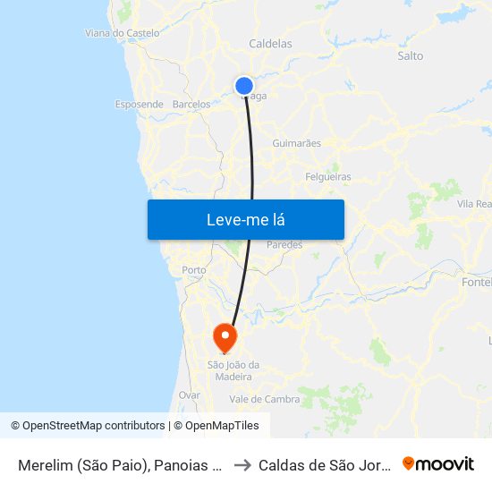 Merelim (São Paio), Panoias e Parada de Tibães to Caldas de São Jorge e Pigeiros map