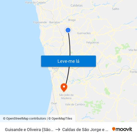 Guisande e Oliveira (São Pedro) to Caldas de São Jorge e Pigeiros map