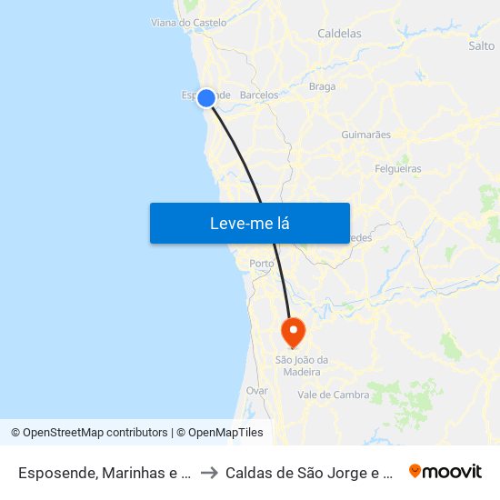 Esposende, Marinhas e Gandra to Caldas de São Jorge e Pigeiros map