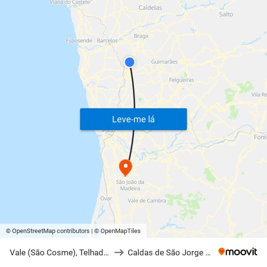 Vale (São Cosme), Telhado e Portela to Caldas de São Jorge e Pigeiros map