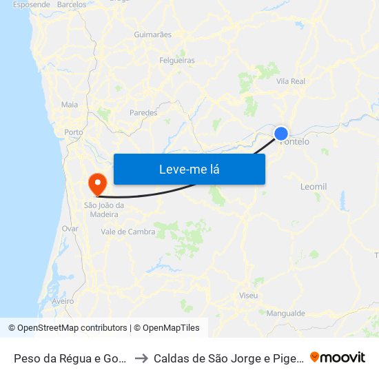 Peso da Régua e Godim to Caldas de São Jorge e Pigeiros map