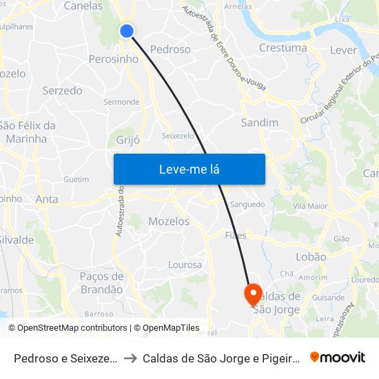 Pedroso e Seixezelo to Caldas de São Jorge e Pigeiros map