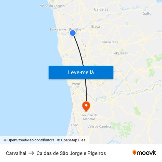 Carvalhal to Caldas de São Jorge e Pigeiros map