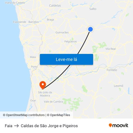 Faia to Caldas de São Jorge e Pigeiros map