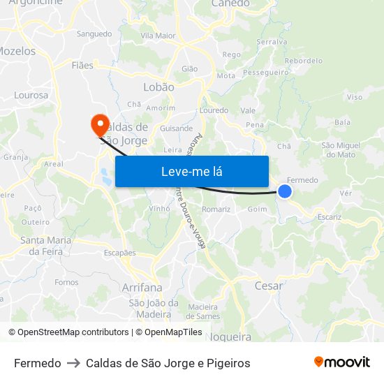 Fermedo to Caldas de São Jorge e Pigeiros map