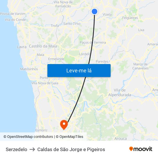 Serzedelo to Caldas de São Jorge e Pigeiros map