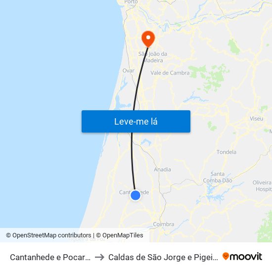 Cantanhede e Pocariça to Caldas de São Jorge e Pigeiros map