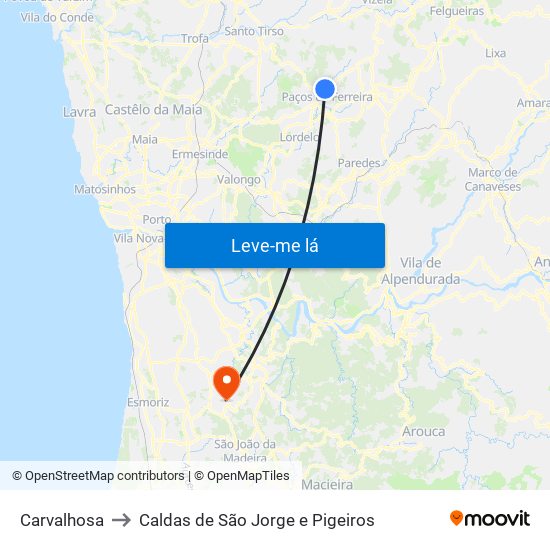 Carvalhosa to Caldas de São Jorge e Pigeiros map