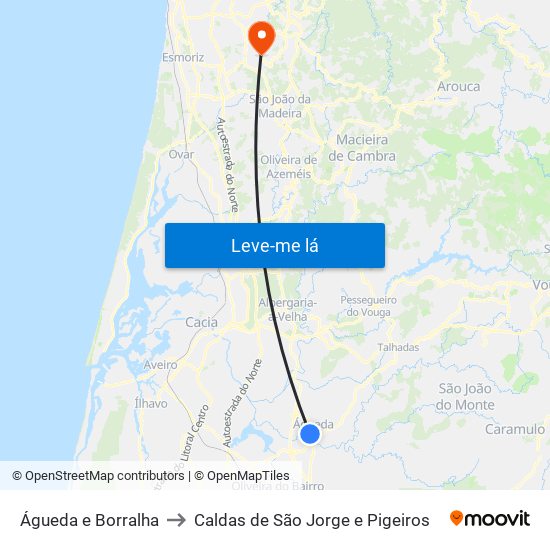 Águeda e Borralha to Caldas de São Jorge e Pigeiros map