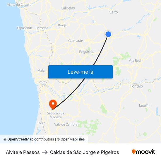 Alvite e Passos to Caldas de São Jorge e Pigeiros map