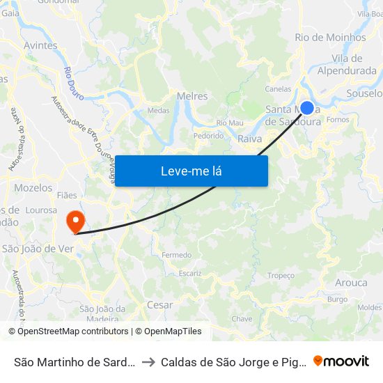 São Martinho de Sardoura to Caldas de São Jorge e Pigeiros map