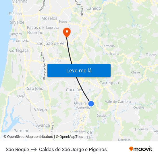 São Roque to Caldas de São Jorge e Pigeiros map