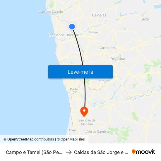 Campo e Tamel (São Pedro Fins) to Caldas de São Jorge e Pigeiros map