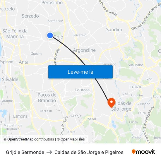 Grijó e Sermonde to Caldas de São Jorge e Pigeiros map