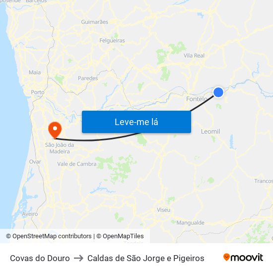 Covas do Douro to Caldas de São Jorge e Pigeiros map