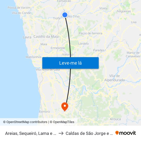 Areias, Sequeiró, Lama e Palmeira to Caldas de São Jorge e Pigeiros map