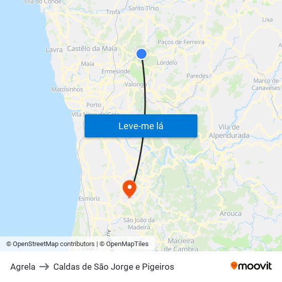 Agrela to Caldas de São Jorge e Pigeiros map