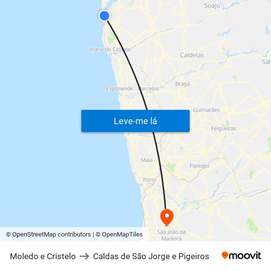 Moledo e Cristelo to Caldas de São Jorge e Pigeiros map