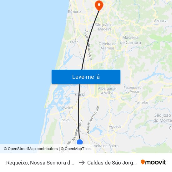 Requeixo, Nossa Senhora de Fátima e Nariz to Caldas de São Jorge e Pigeiros map