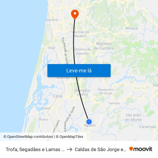 Trofa, Segadães e Lamas do Vouga to Caldas de São Jorge e Pigeiros map