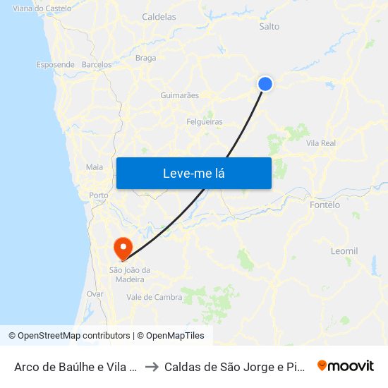 Arco de Baúlhe e Vila Nune to Caldas de São Jorge e Pigeiros map