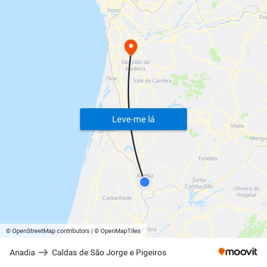 Anadia to Caldas de São Jorge e Pigeiros map