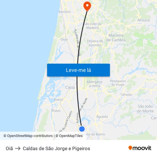 Oiã to Caldas de São Jorge e Pigeiros map