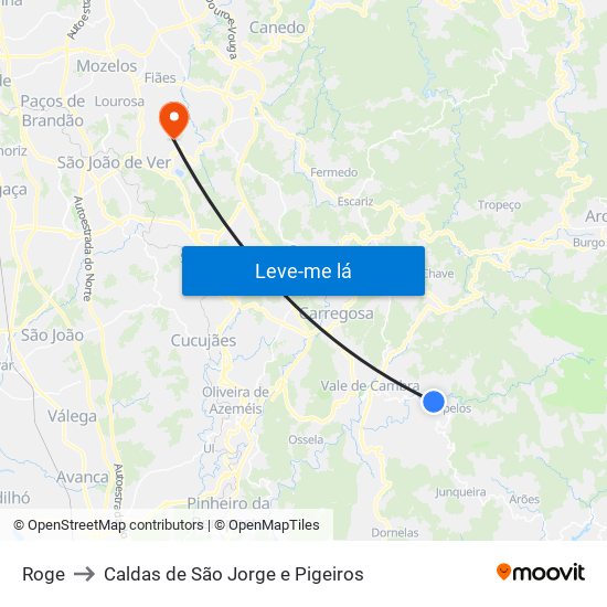 Roge to Caldas de São Jorge e Pigeiros map