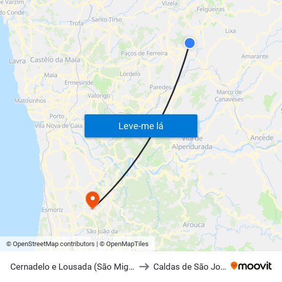Cernadelo e Lousada (São Miguel e Santa Margarida) to Caldas de São Jorge e Pigeiros map