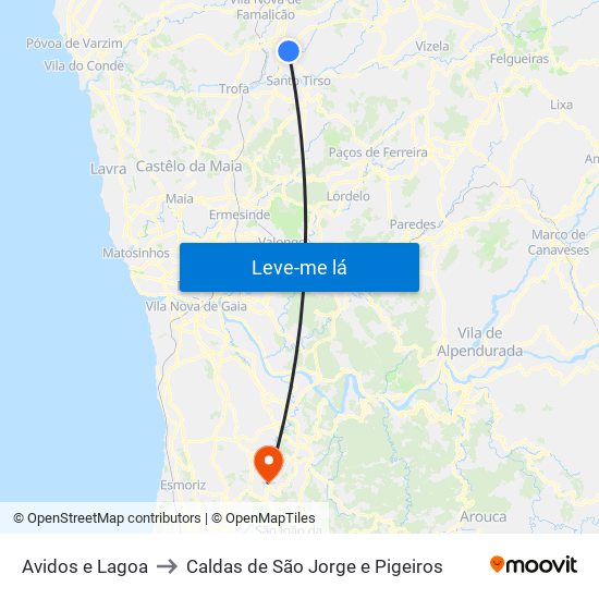 Avidos e Lagoa to Caldas de São Jorge e Pigeiros map