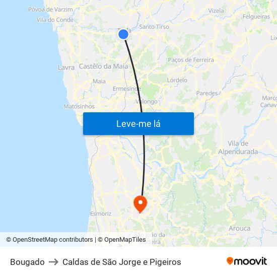 Bougado to Caldas de São Jorge e Pigeiros map