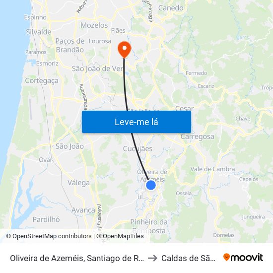 Oliveira de Azeméis, Santiago de Riba-Ul, Ul, Macinhata da Seixa e Madail to Caldas de São Jorge e Pigeiros map