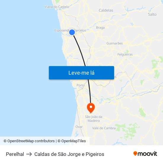 Perelhal to Caldas de São Jorge e Pigeiros map