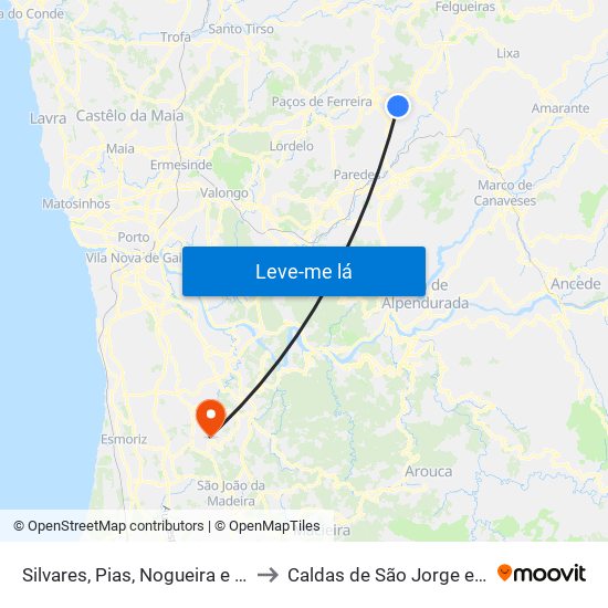 Silvares, Pias, Nogueira e Alvarenga to Caldas de São Jorge e Pigeiros map