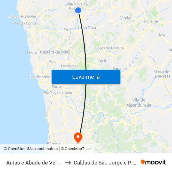 Antas e Abade de Vermoim to Caldas de São Jorge e Pigeiros map