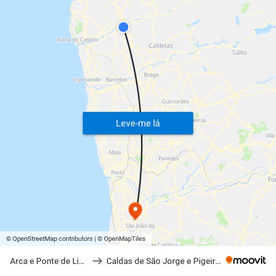 Arca e Ponte de Lima to Caldas de São Jorge e Pigeiros map