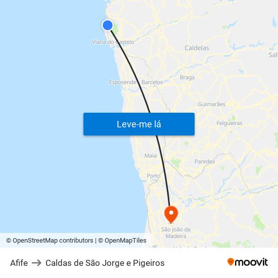 Afife to Caldas de São Jorge e Pigeiros map