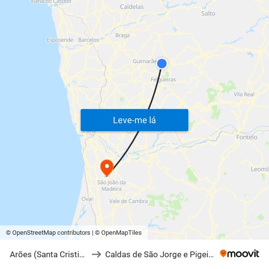 Arões (Santa Cristina) to Caldas de São Jorge e Pigeiros map