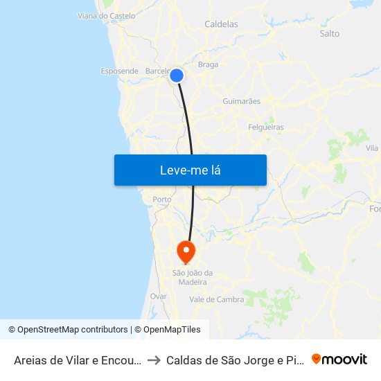 Areias de Vilar e Encourados to Caldas de São Jorge e Pigeiros map