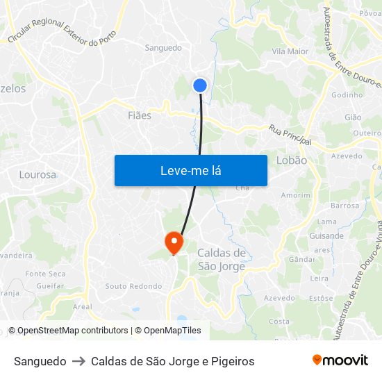 Sanguedo to Caldas de São Jorge e Pigeiros map