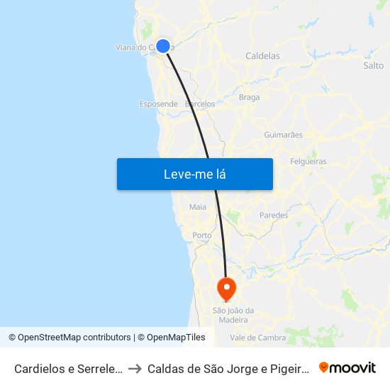 Cardielos e Serreleis to Caldas de São Jorge e Pigeiros map