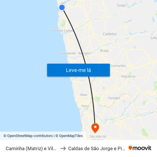 Caminha (Matriz) e Vilarelho to Caldas de São Jorge e Pigeiros map