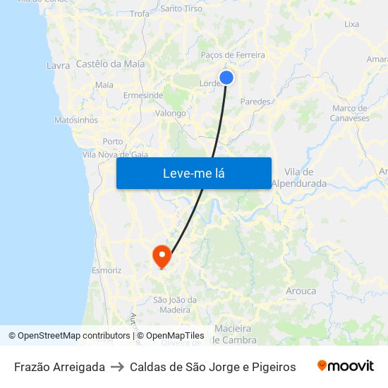 Frazão Arreigada to Caldas de São Jorge e Pigeiros map