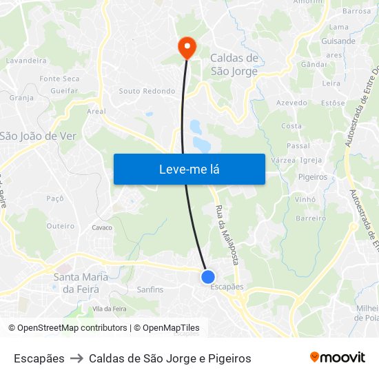 Escapães to Caldas de São Jorge e Pigeiros map